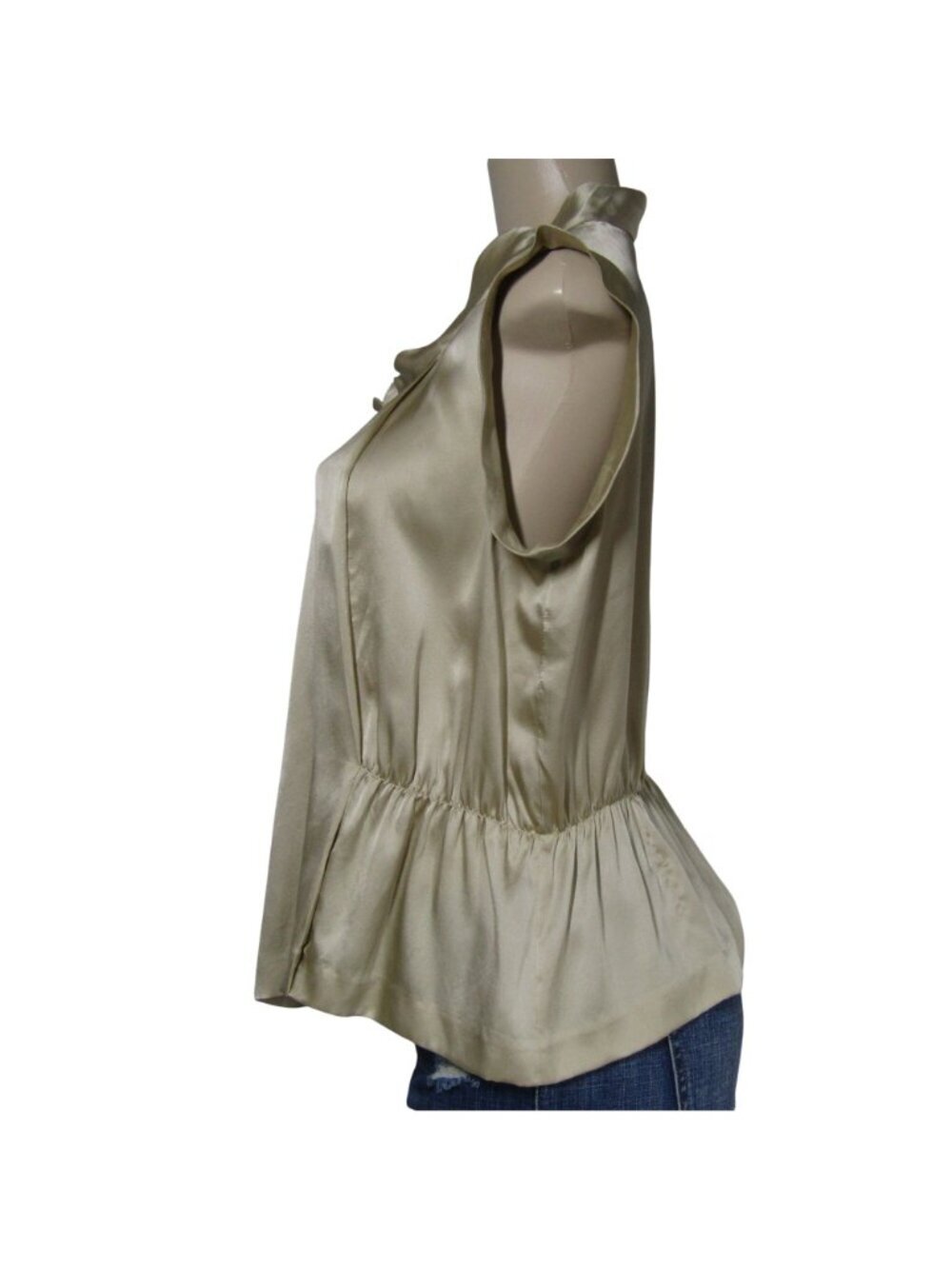 Miu Miu Silk Sleeveless Blouse in Light Olive - Picture 4 of 9